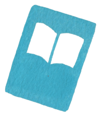 illustration of a book outlined in white against a blue background