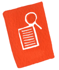 illustration of a piece of paper and a magnifying glass outlined in white against an orange-red background