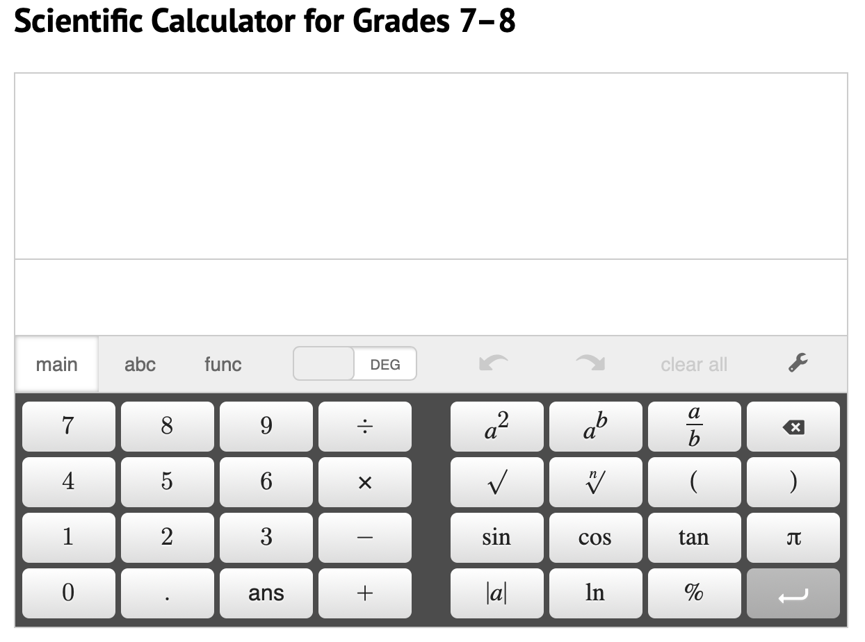 Image of the Scientific Calculator for Grades 7-8. The Scientific Calculator includes standard four function calculations, graphing calculator, matrix calculator, and geometry tools.