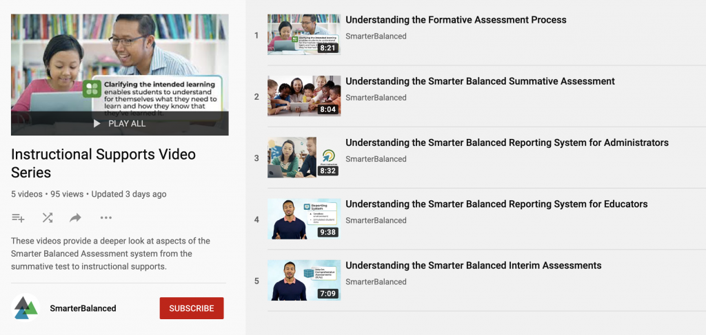 Smarter Balanced Instructional Supports Video Series Youtube playlist.