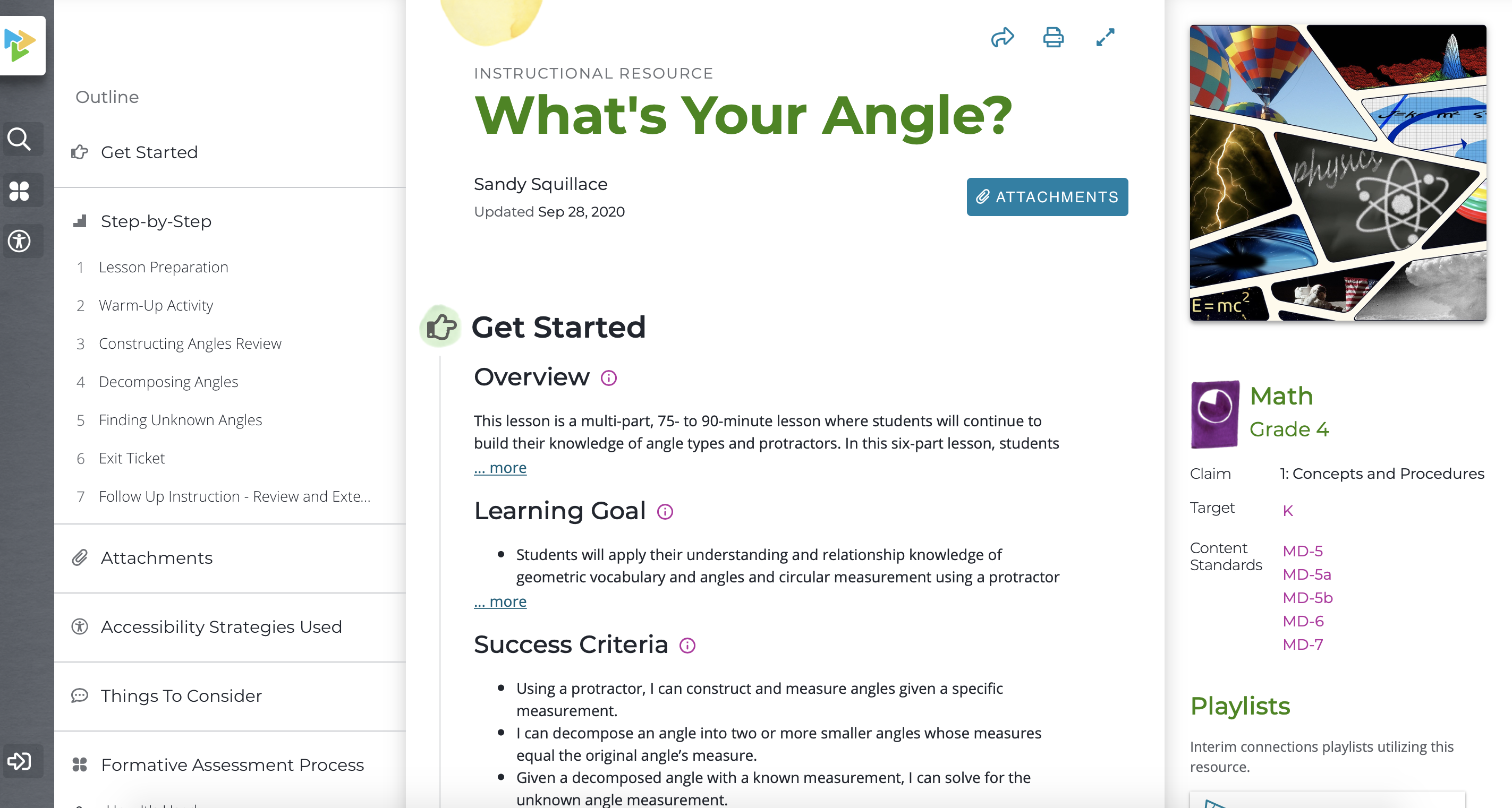 Screenshot of the "What's Your Angle" Instructional Resource on Tools for Teachers.