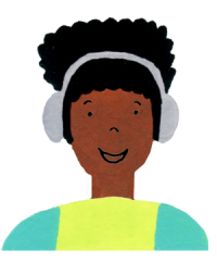 Illustration drawing of student wearing headphones.