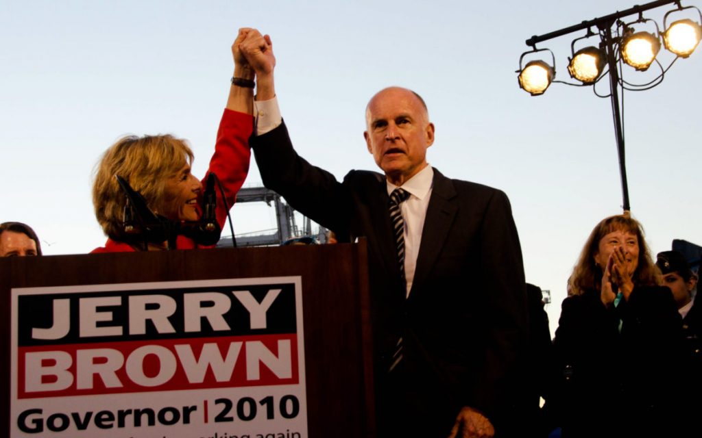 Jerry Brown at an Oakland campaign event with Barbara Boxer in 2010.