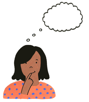 An illustrated drawing of a teacher pondering with finger on her chin.
