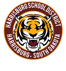 Harrisburg School District logo featuring a tiger in the center