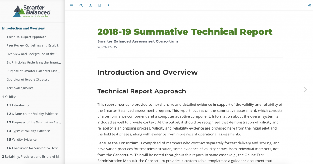 Screenshot of the 2018-19 Summative Technical Report.